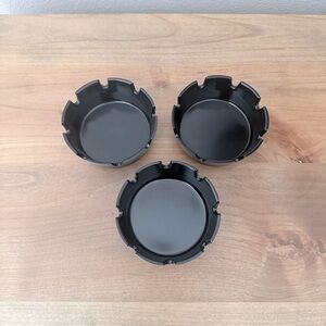Bundle of three new black stackable ashtrays